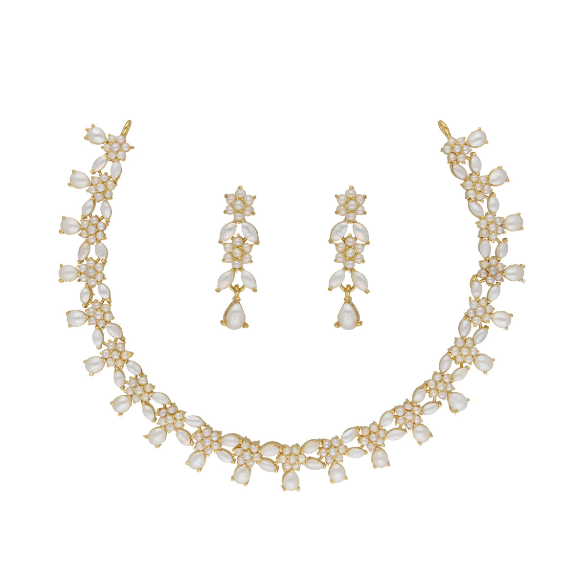 J Pearls Zara 1 Line Necklace Set - Real Pearl Jewelry - Swadesiicart