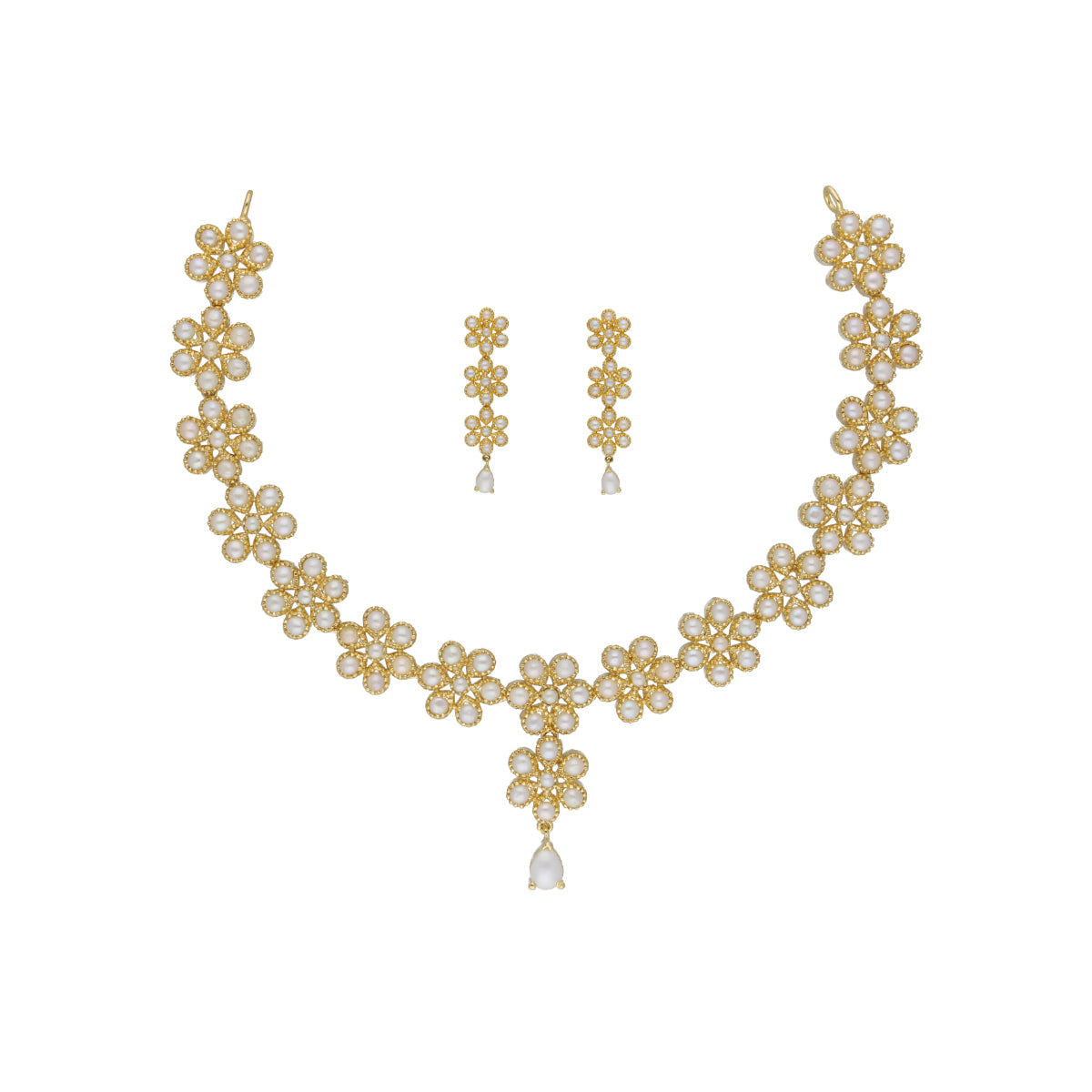 J Pearls Baasima 1 Line Necklace Set - Real Pearl Jewelry - Swadesiicart