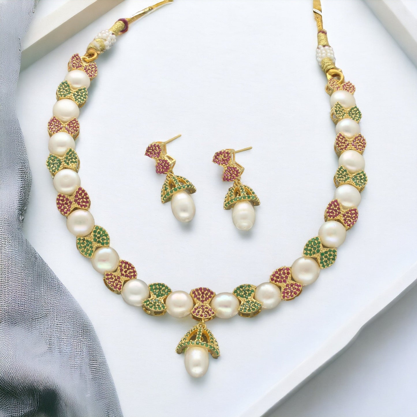 J Pearls Regal Pearl Necklace Set - Swadesiicart