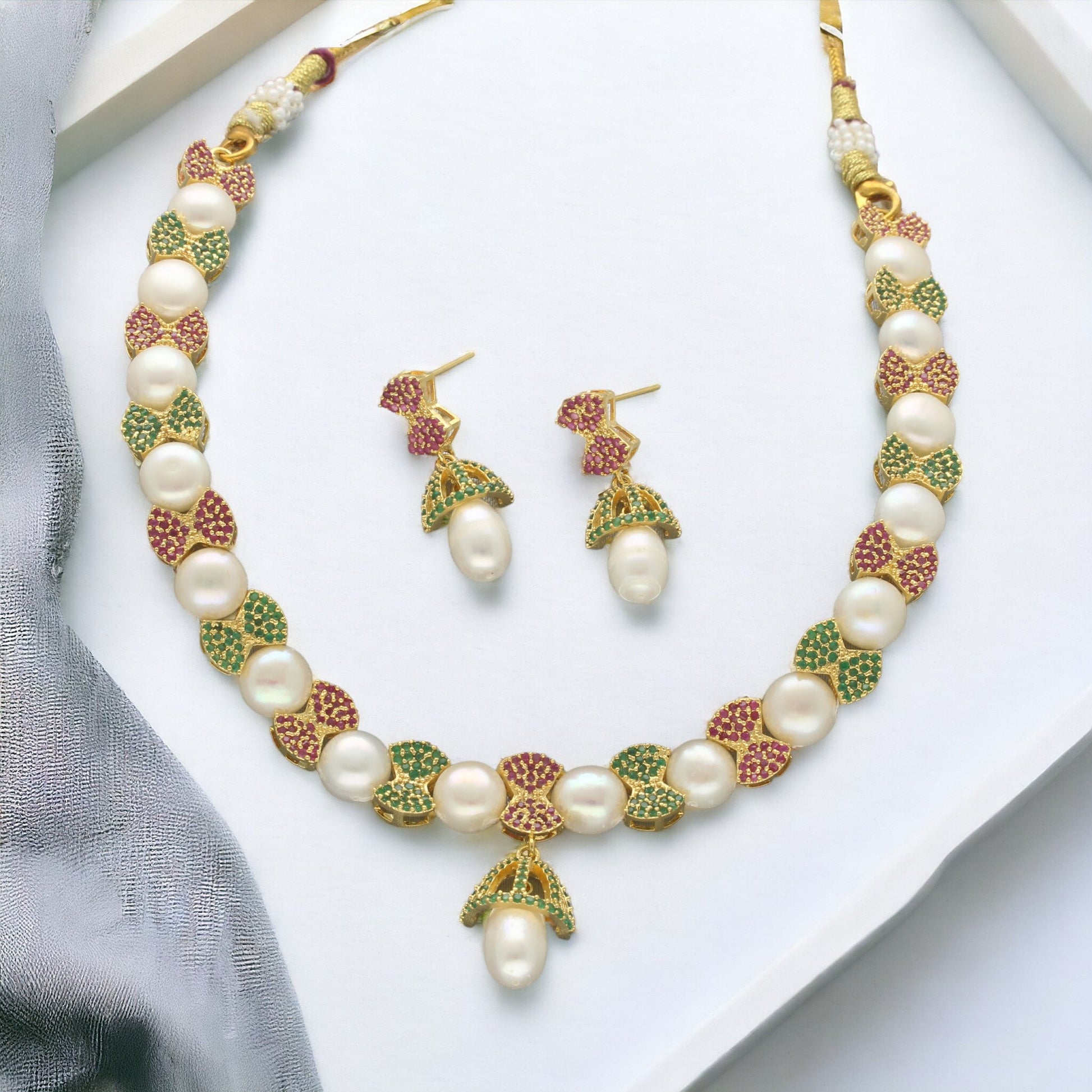 J Pearls Regal Pearl Necklace Set - Swadesiicart