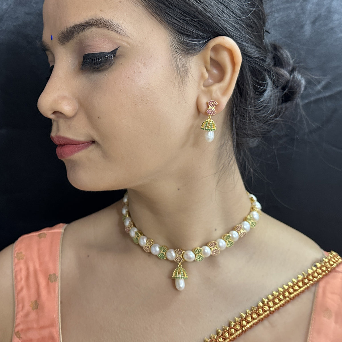 J Pearls Regal Pearl Necklace Set - Swadesiicart