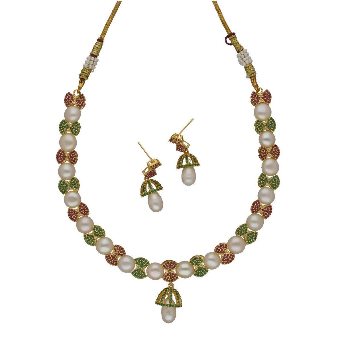 J Pearls Regal Pearl Necklace Set - Swadesiicart