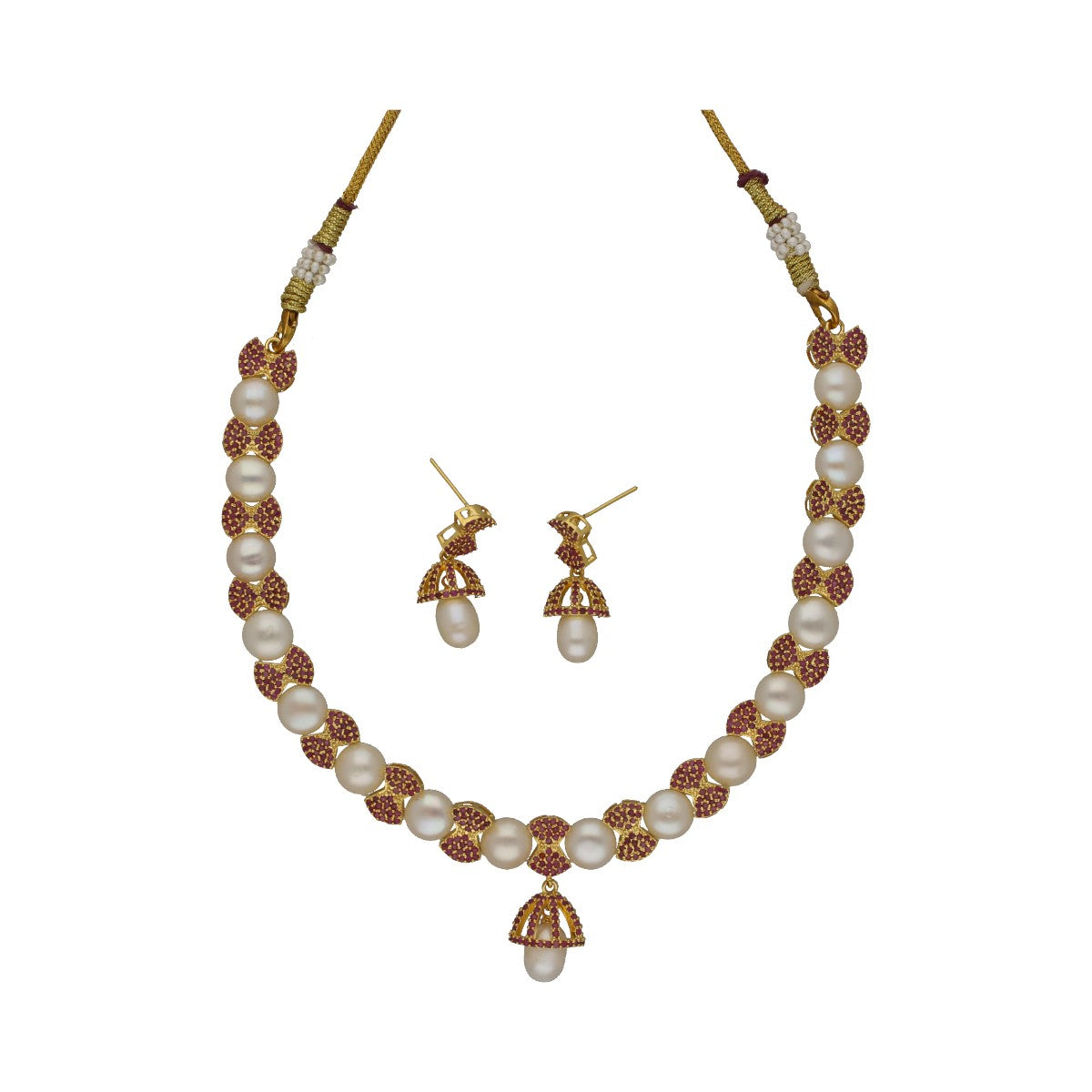 J Pearls Divine Pearl Necklace Set - Swadesiicart