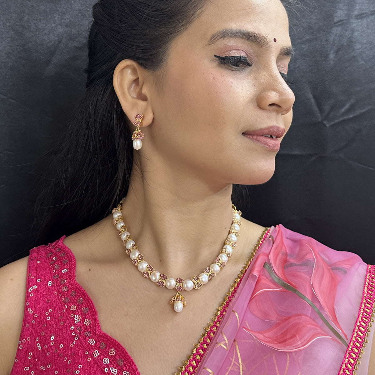 J Pearls Divine Pearl Necklace Set - Swadesiicart