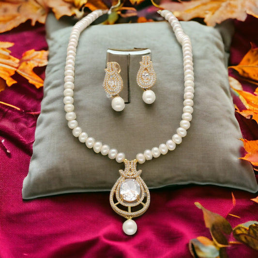 J Pearls Dazzle Pearl Necklace Set - Swadesiicart