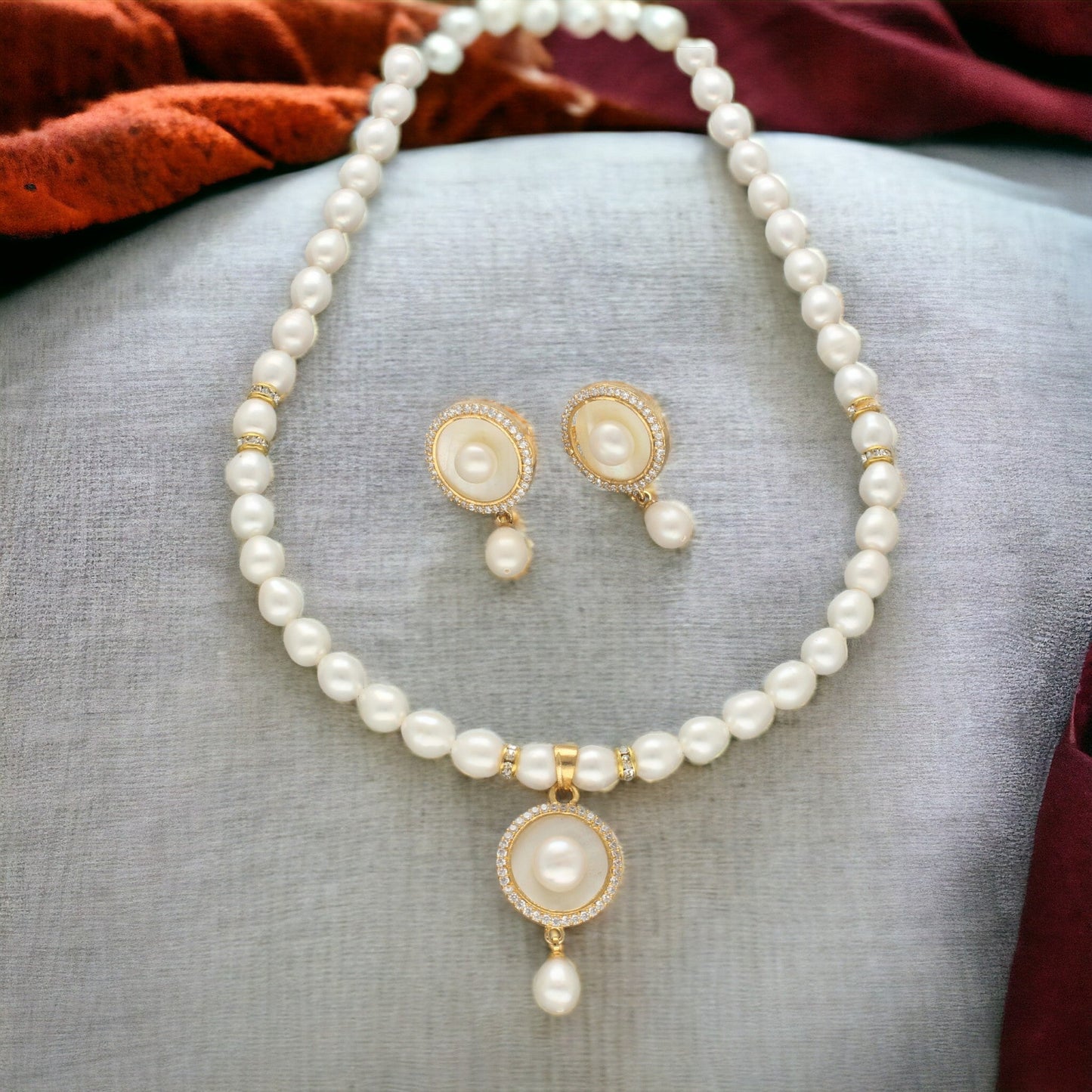 J Pearls Shimmering Pearl Necklace Set - Swadesiicart