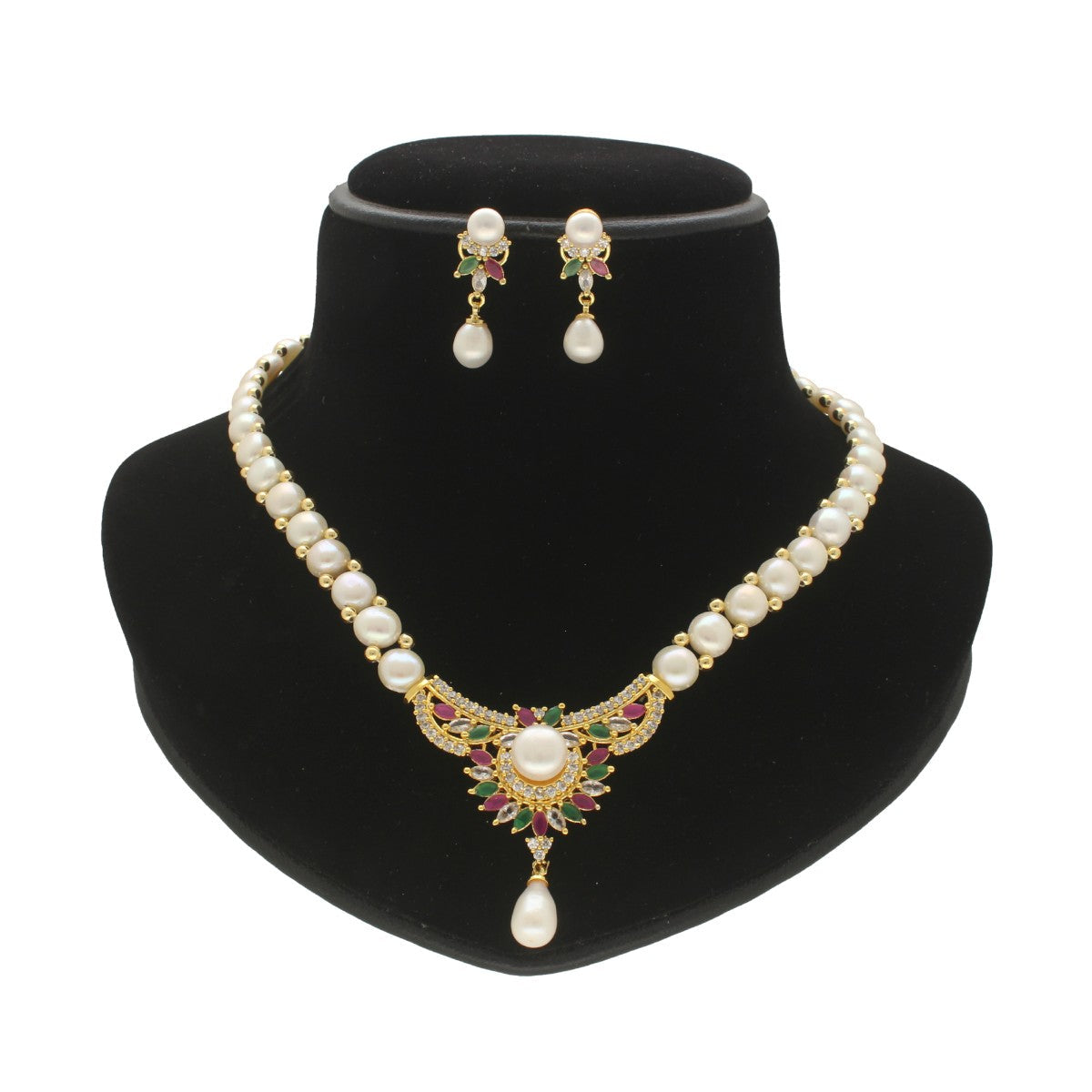 J Pearls Glittering Pearl Necklace Set - Swadesiicart
