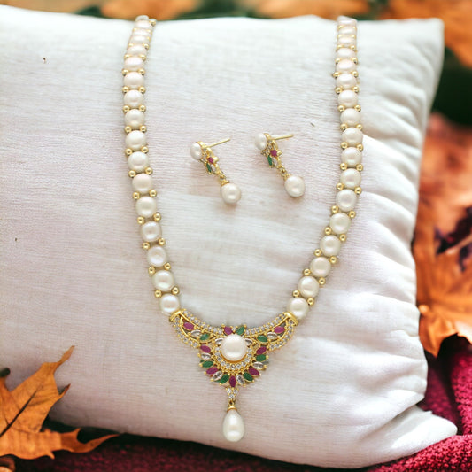 J Pearls Glittering Pearl Necklace Set - Swadesiicart