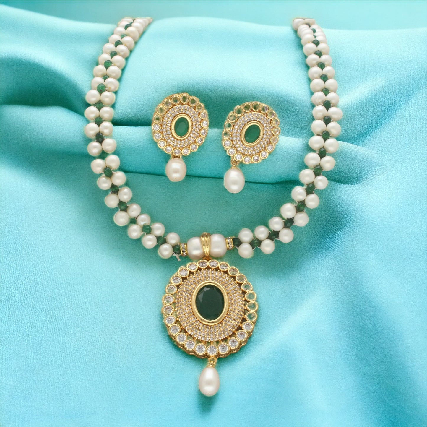 J Pearls Moonlite Pearl Necklace Set - Swadesiicart