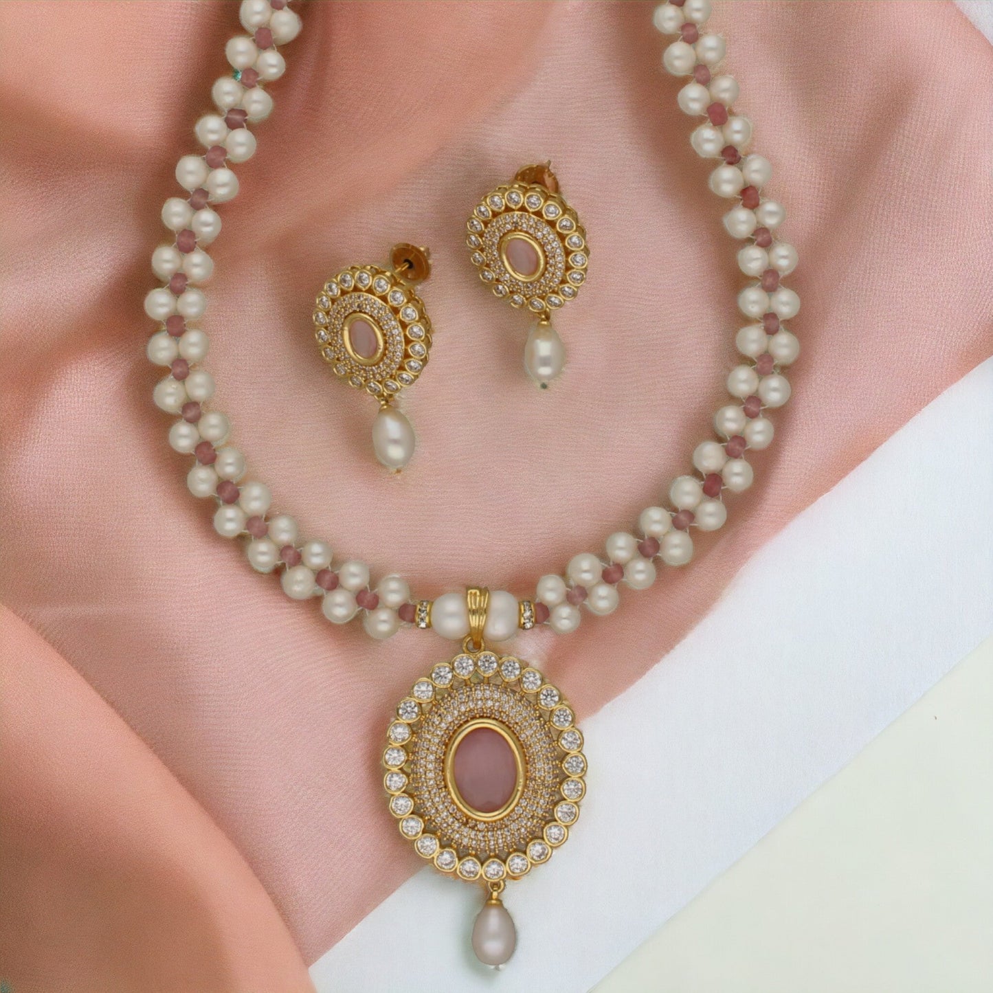 J Pearls Crystal Pearl Necklace Set - Swadesiicart