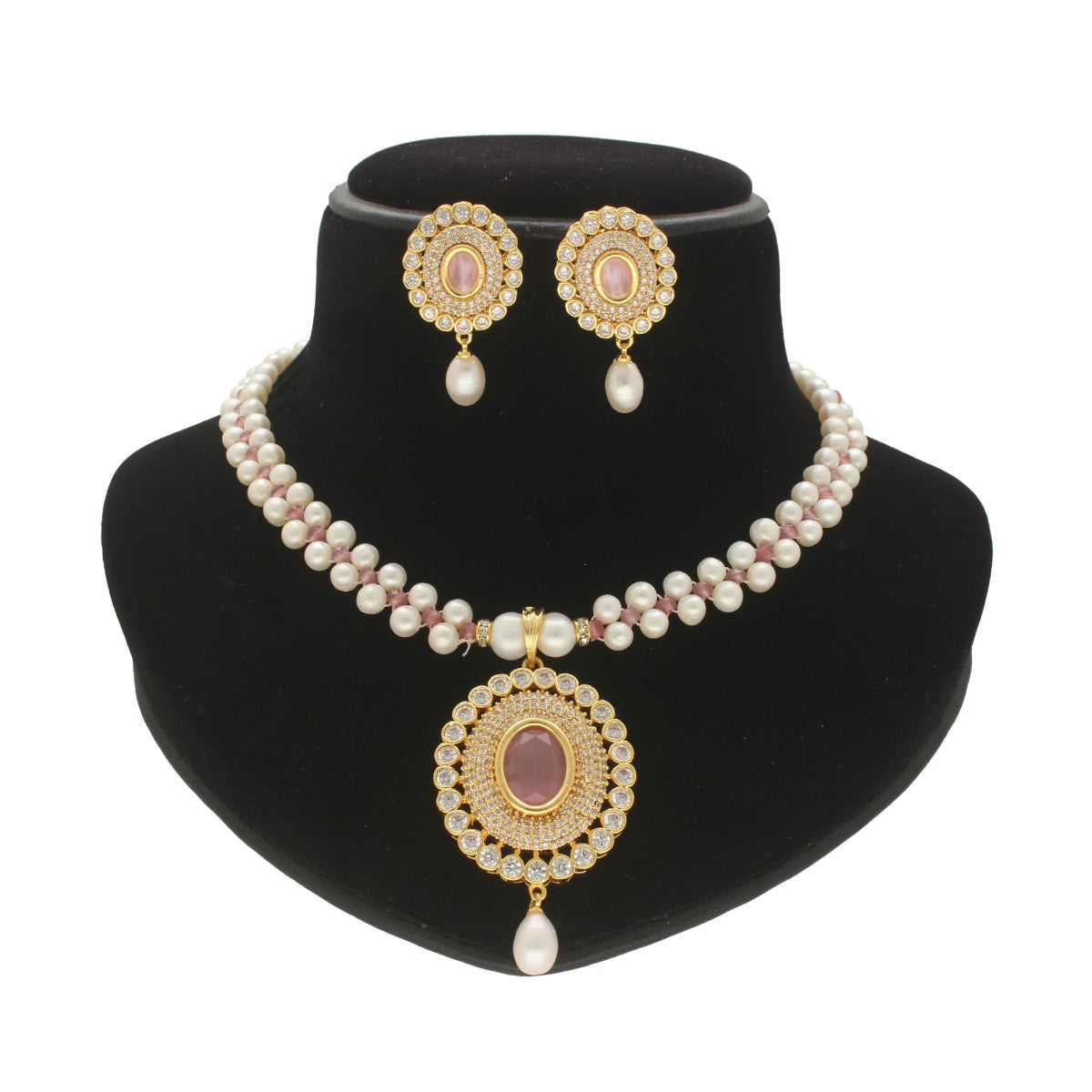 J Pearls Crystal Pearl Necklace Set - Swadesiicart