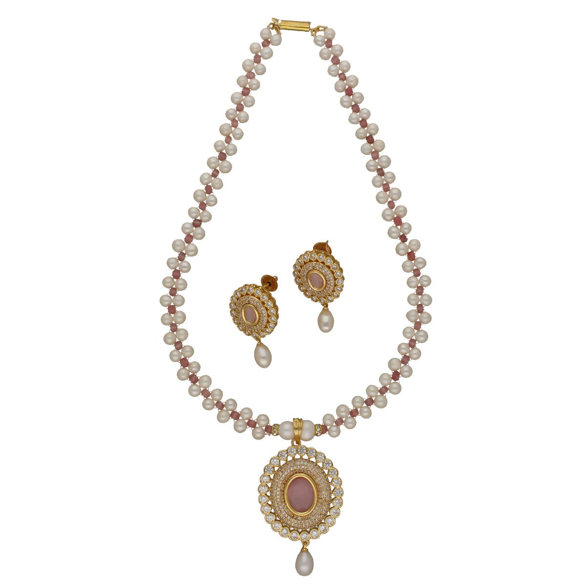 J Pearls Crystal Pearl Necklace Set - Swadesiicart