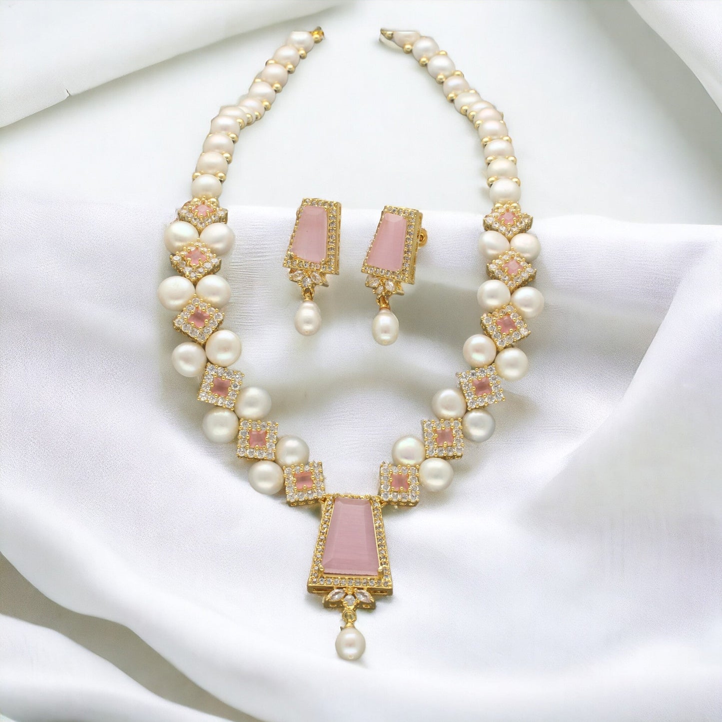 J Pearls Twilight Pearl Necklace Set - Swadesiicart
