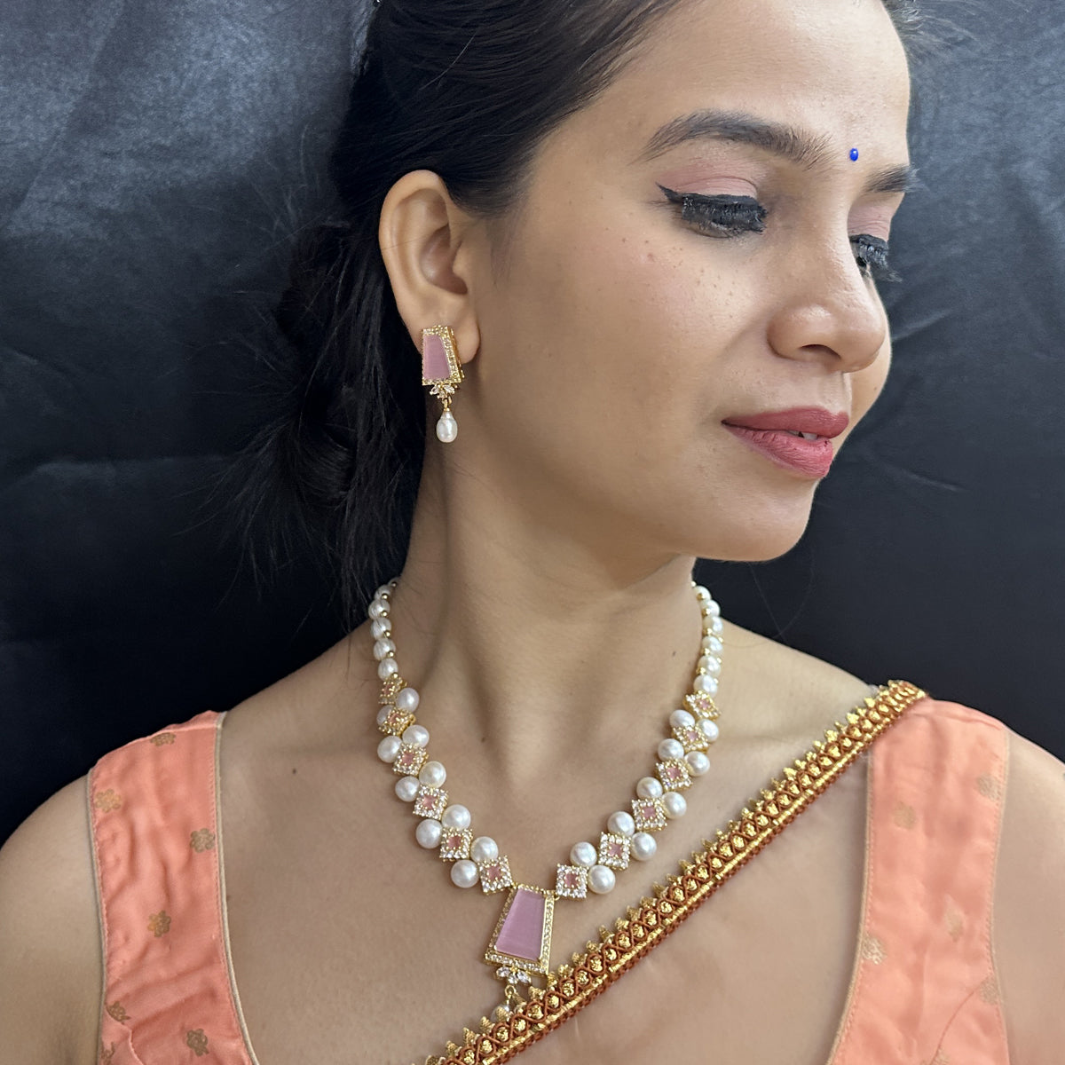 J Pearls Twilight Pearl Necklace Set - Swadesiicart