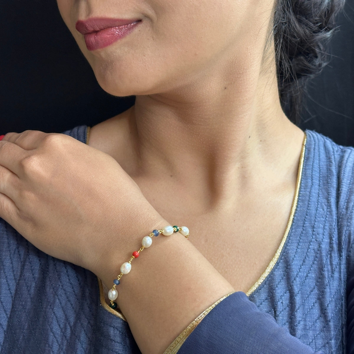 J Pearls Multicharm Holder Pearl Bracelet - Swadesiicart