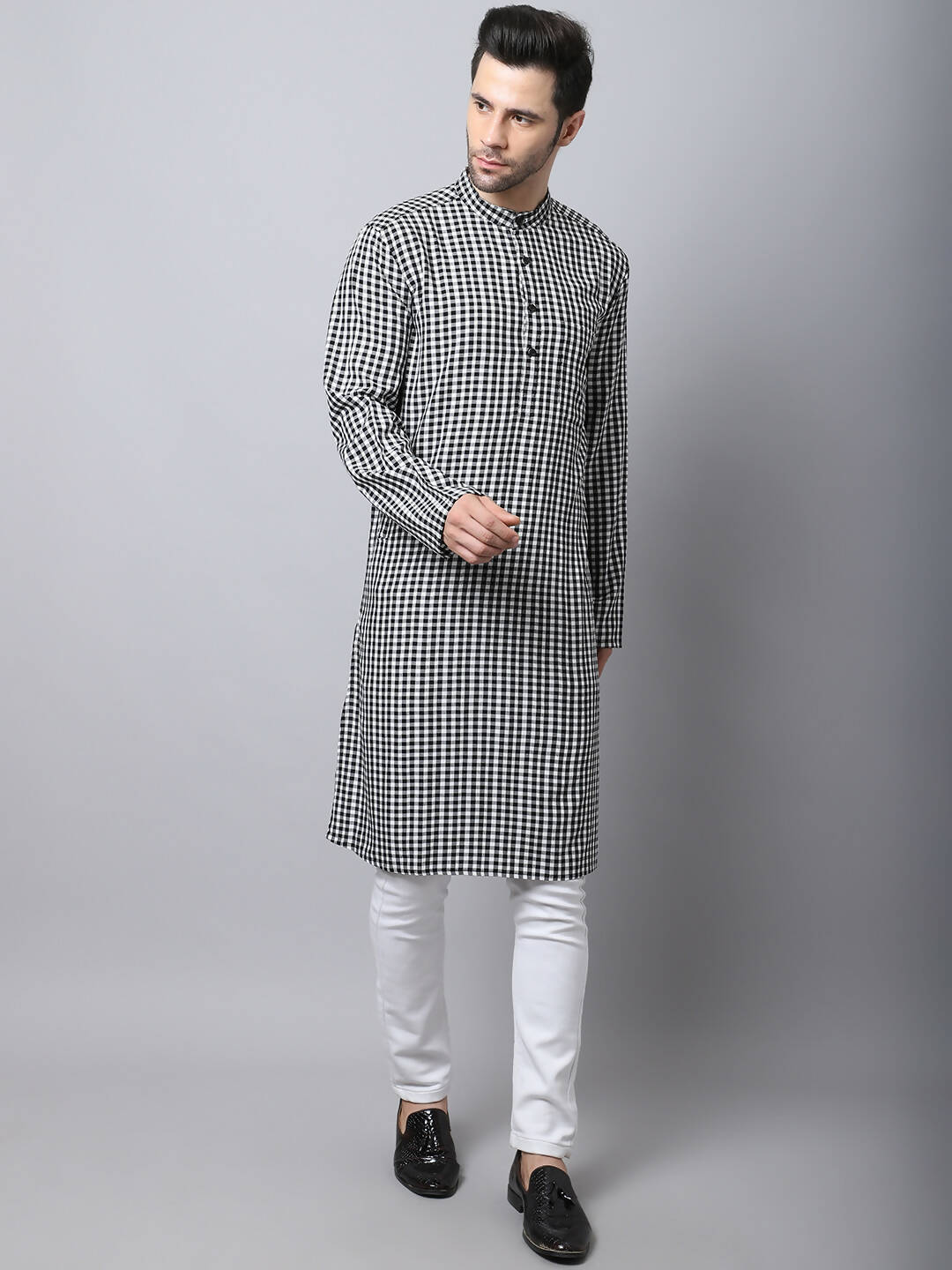 Even Apparels Multi Pure Cotton Men's Kurta With Band Collar | Swadesiicart
