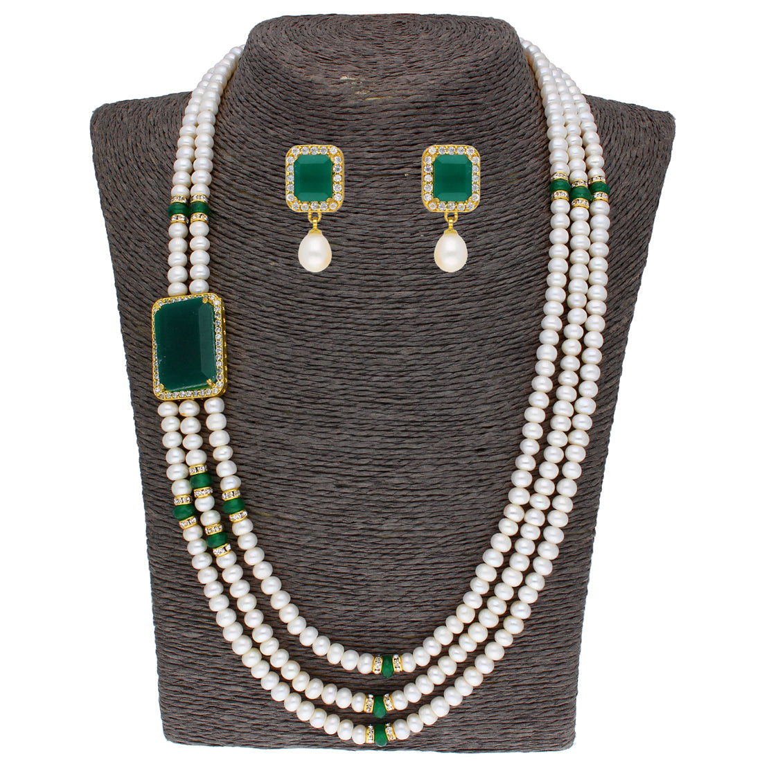 J Pearls Eye-Catching 3 String Necklace Set - Real Pearl Jewelry - Swadesiicart