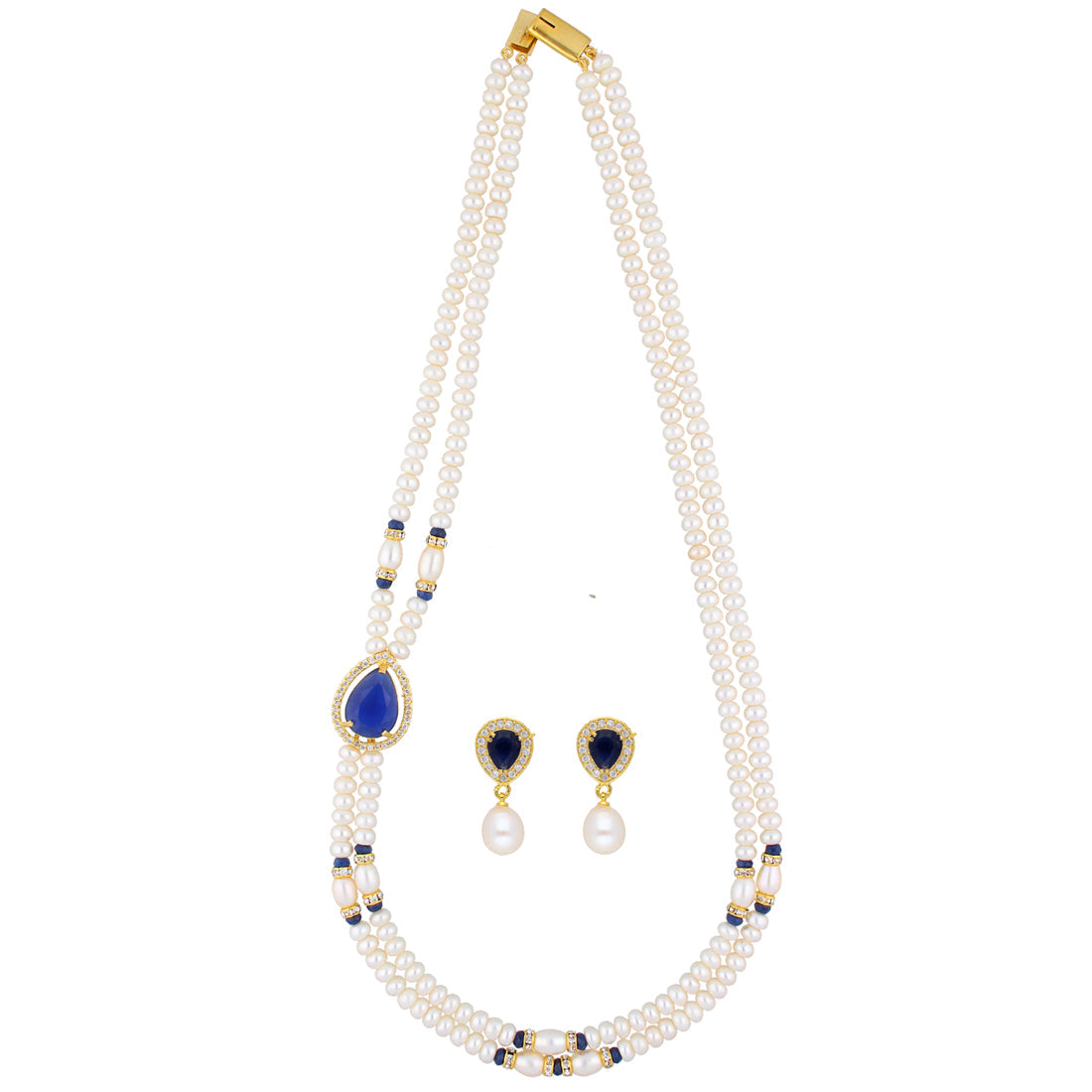 J Pearls Striking 2 String Necklace Set - Real Pearl Jewelry - Swadesiicart