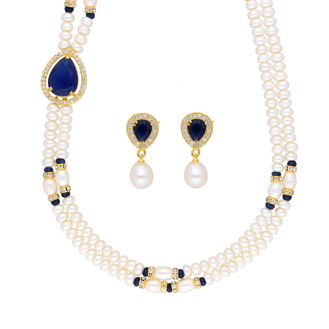 J Pearls Striking 2 String Necklace Set - Real Pearl Jewelry - Swadesiicart