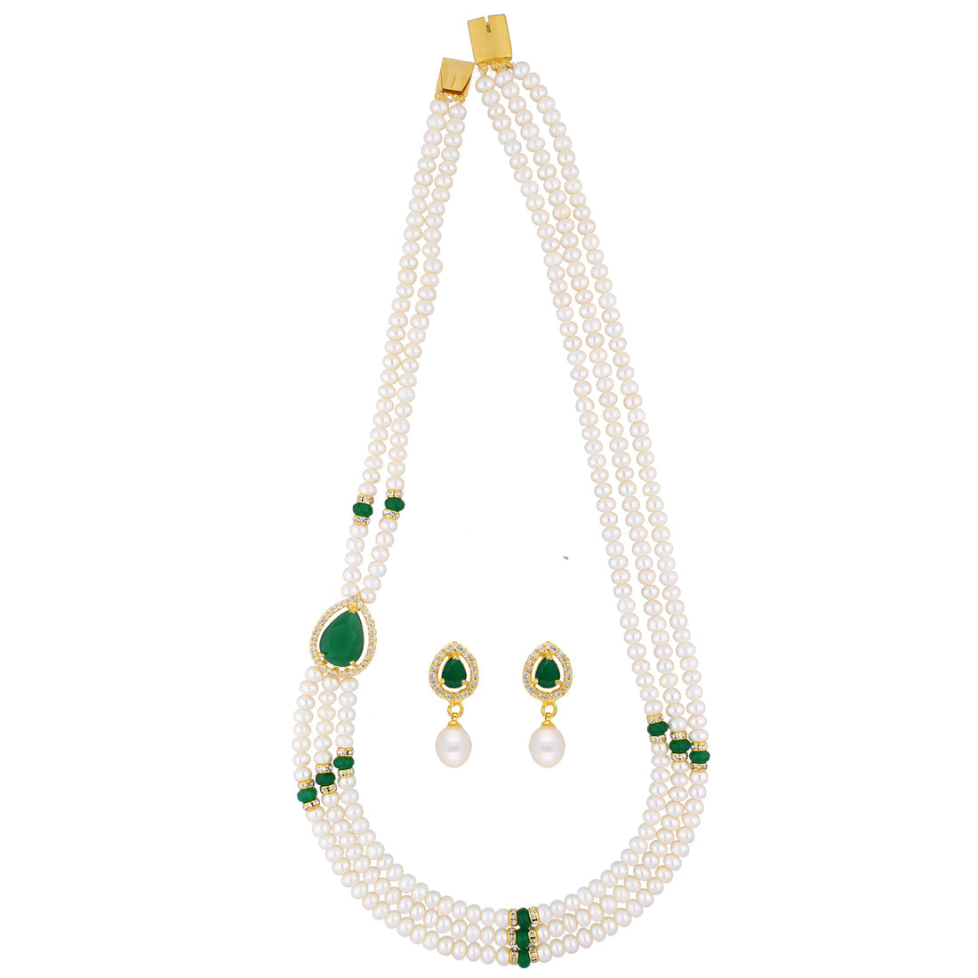 J Pearls Famous 3 String Necklace Set - Real Pearl Jewelry - Swadesiicart