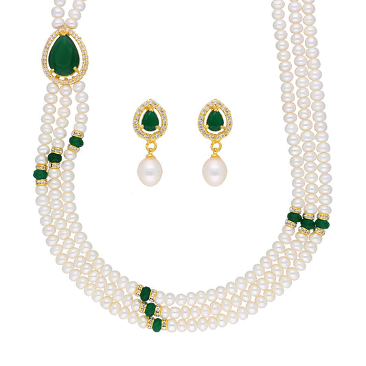 J Pearls Famous 3 String Necklace Set - Real Pearl Jewelry - Swadesiicart