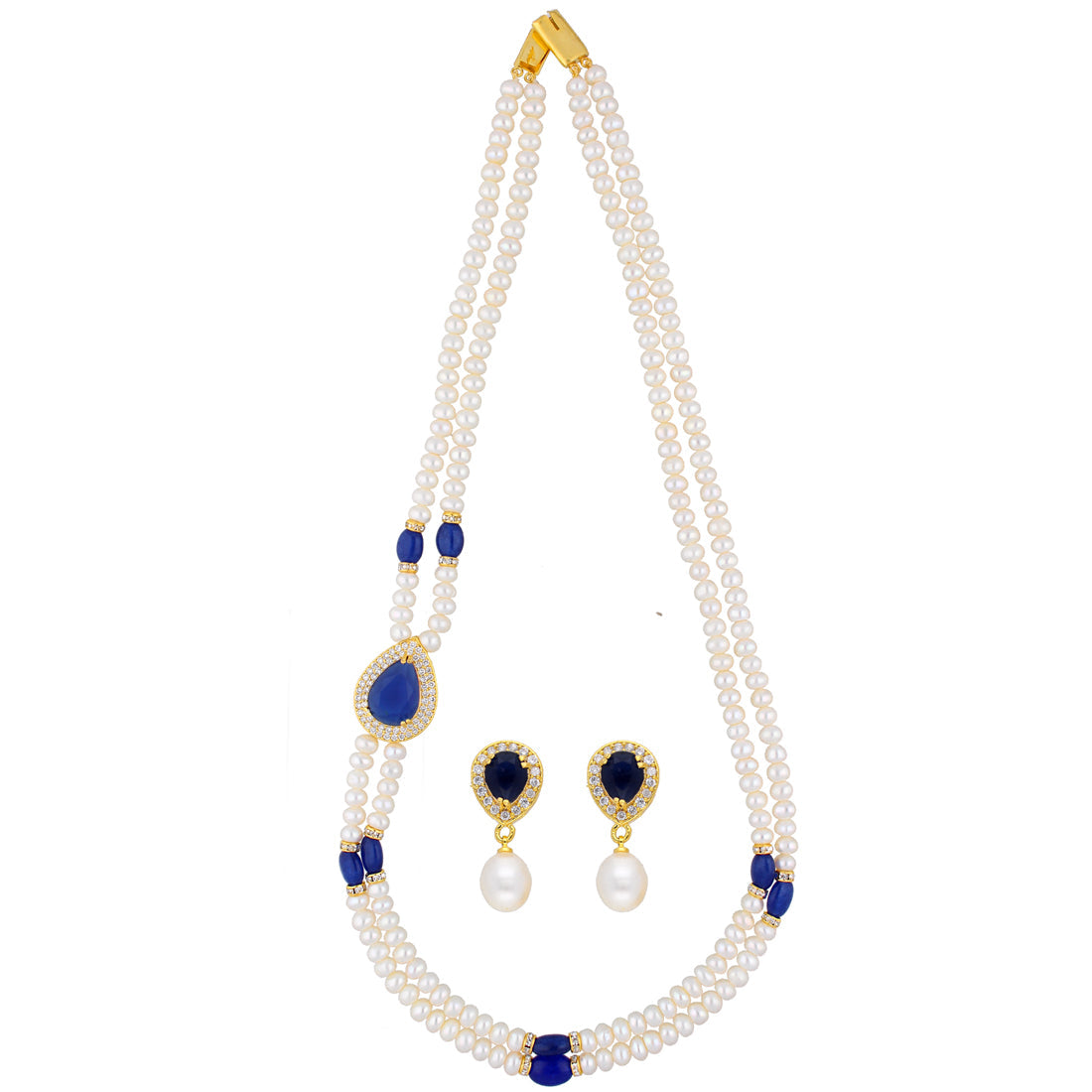 J Pearls Celebrated 2 String Necklace Set - Real Pearl Jewelry - Swadesiicart