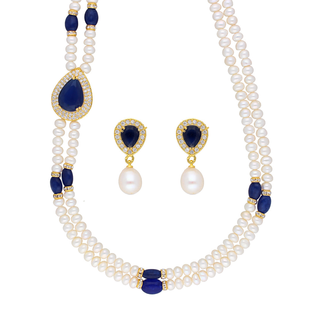 J Pearls Celebrated 2 String Necklace Set - Real Pearl Jewelry - Swadesiicart