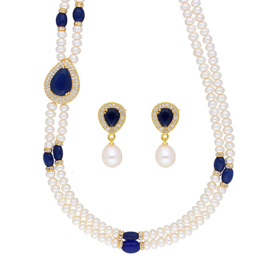 J Pearls Celebrated 2 String Necklace Set - Real Pearl Jewelry - Swadesiicart
