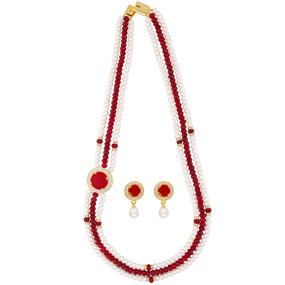 J Pearls Notable 3 String Necklace Set - Real Pearl Jewelry - Swadesiicart