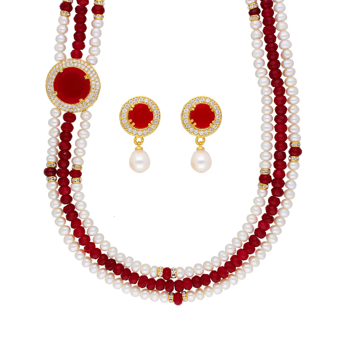J Pearls Notable 3 String Necklace Set - Real Pearl Jewelry - Swadesiicart