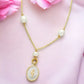 J Pearls Flower Oval Pearl Pendant Set | Swadesiicart