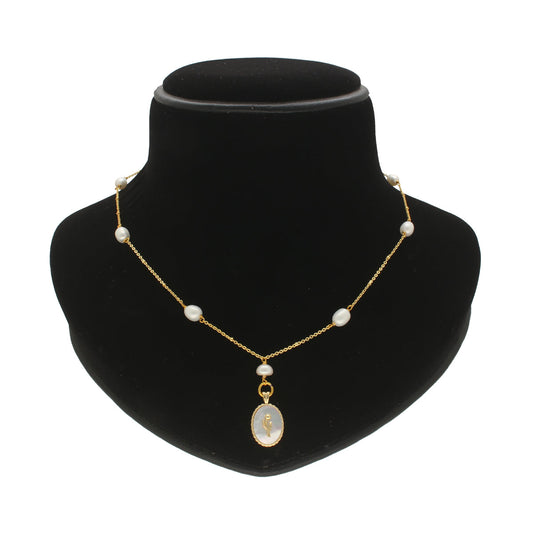 J Pearls Flower Oval Pearl Pendant Set | Swadesiicart