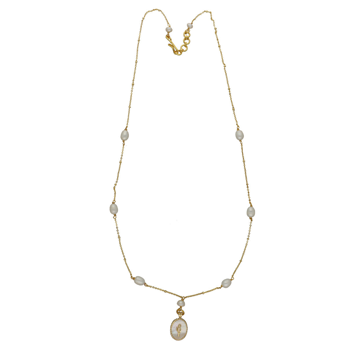 J Pearls Flower Oval Pearl Pendant Set | Swadesiicart