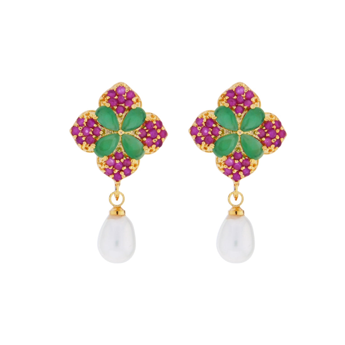 J Pearls Ruby Emerald Semi Precious Stone Drop Earrings - Real Pearl Jewelry - J Pearls