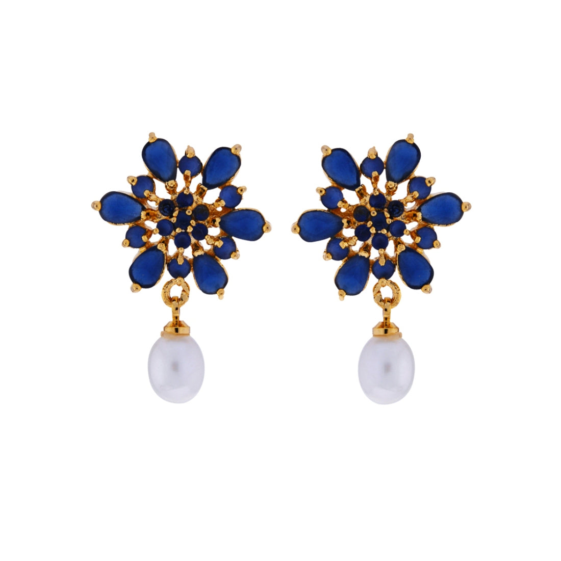 J Pearls Semi Precious Blue Stone Drop Earrings - Real Pearl Jewelry | Swadesiicart