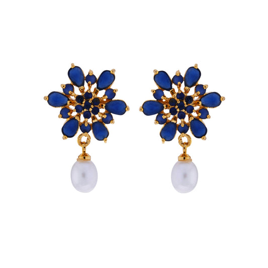 J Pearls Semi Precious Blue Stone Drop Earrings - Real Pearl Jewelry | Swadesiicart