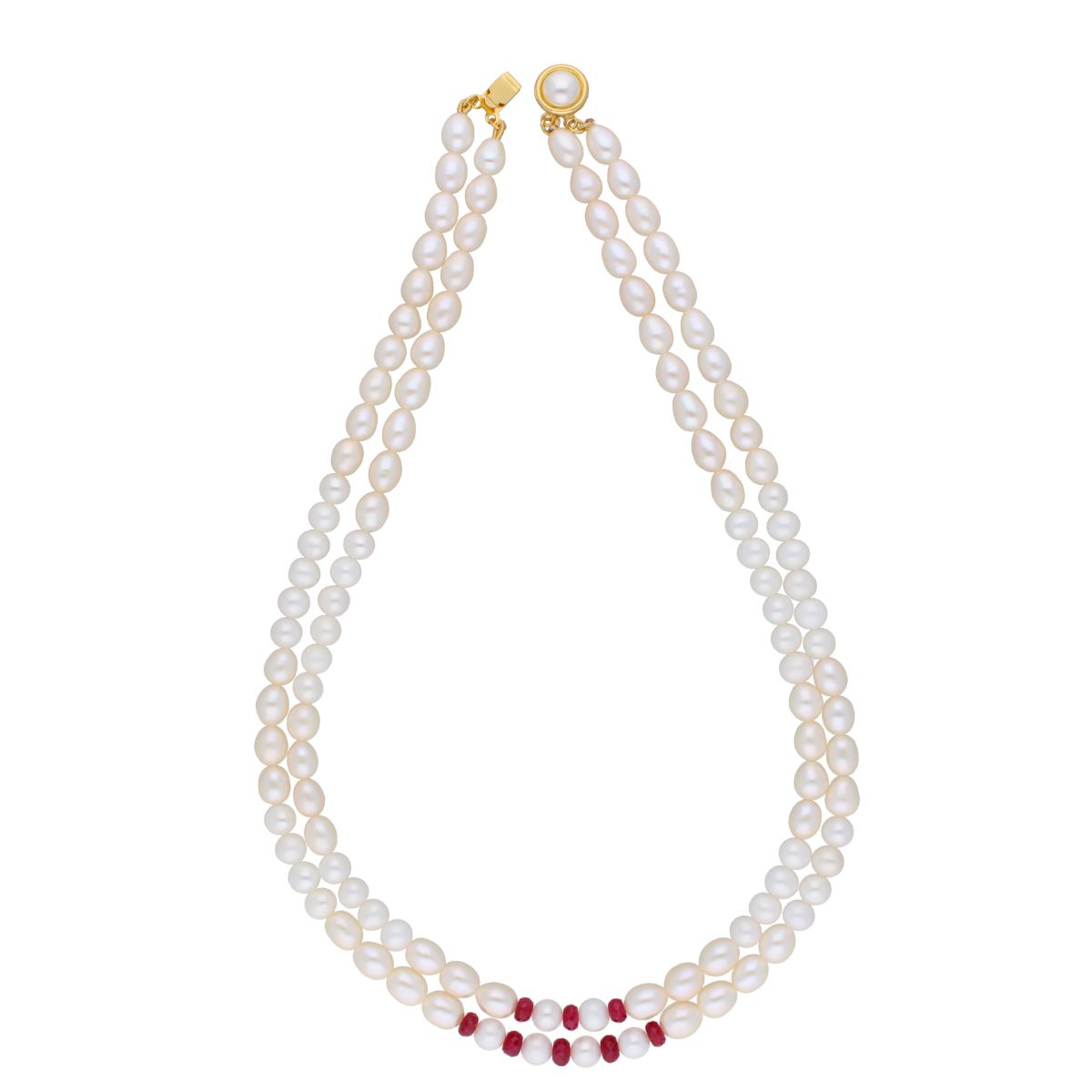 J Pearls 2 Line 5-6Mm Oval Pearl Set - Real Pearl Jewelry - Swadesiicart