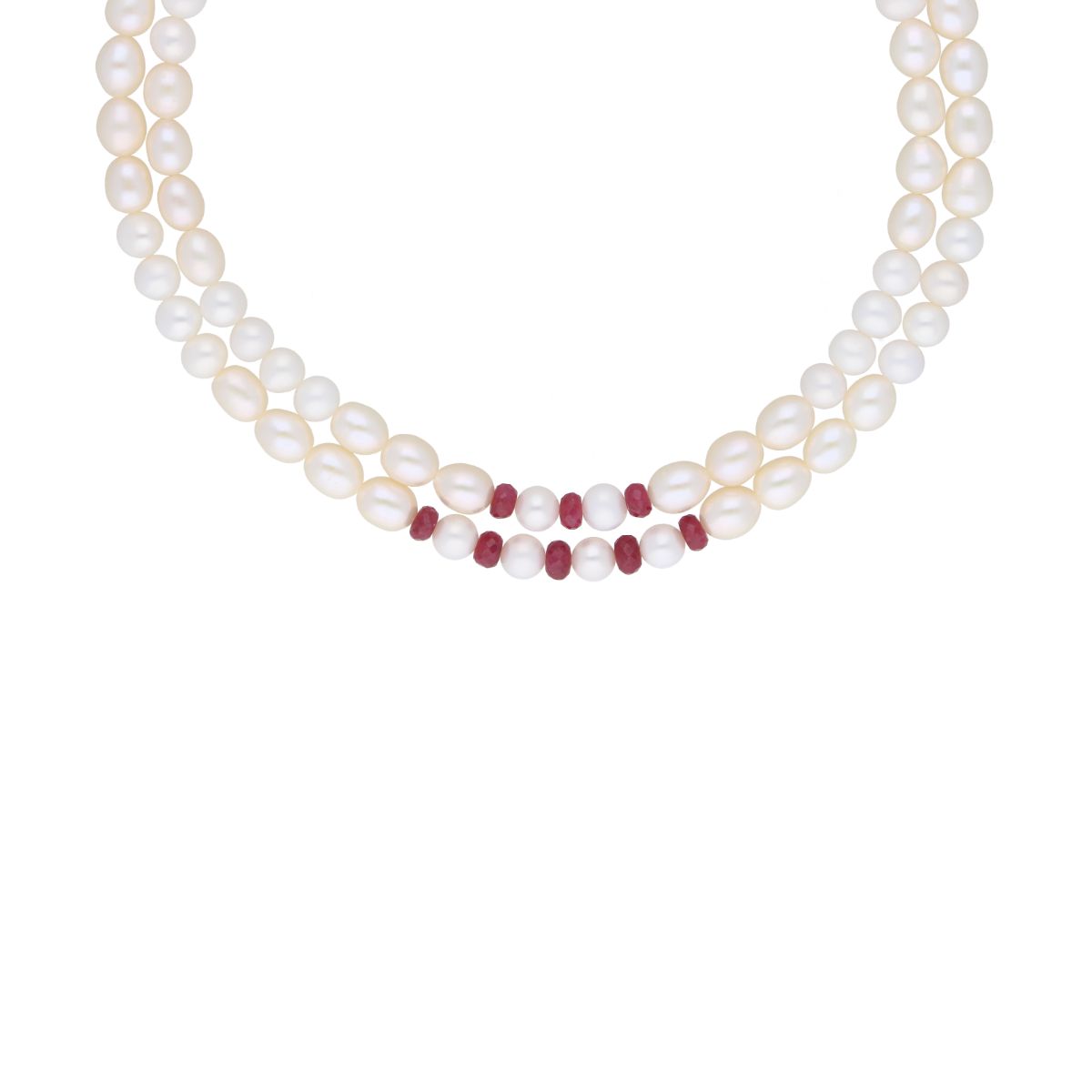 J Pearls 2 Line 5-6Mm Oval Pearl Set - Real Pearl Jewelry - Swadesiicart