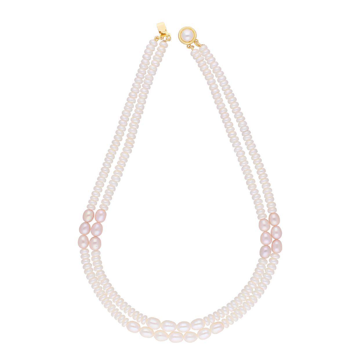 J Pearls 2 Line 5-6Mm Button Pearl Set - Real Pearl Jewelry - Swadesiicart