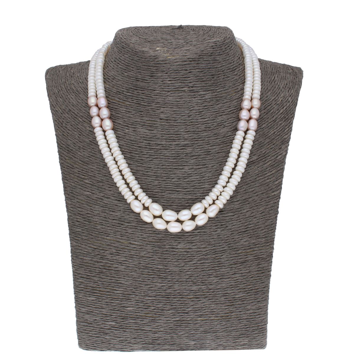 J Pearls 2 Line 5-6Mm Button Pearl Set - Real Pearl Jewelry - Swadesiicart