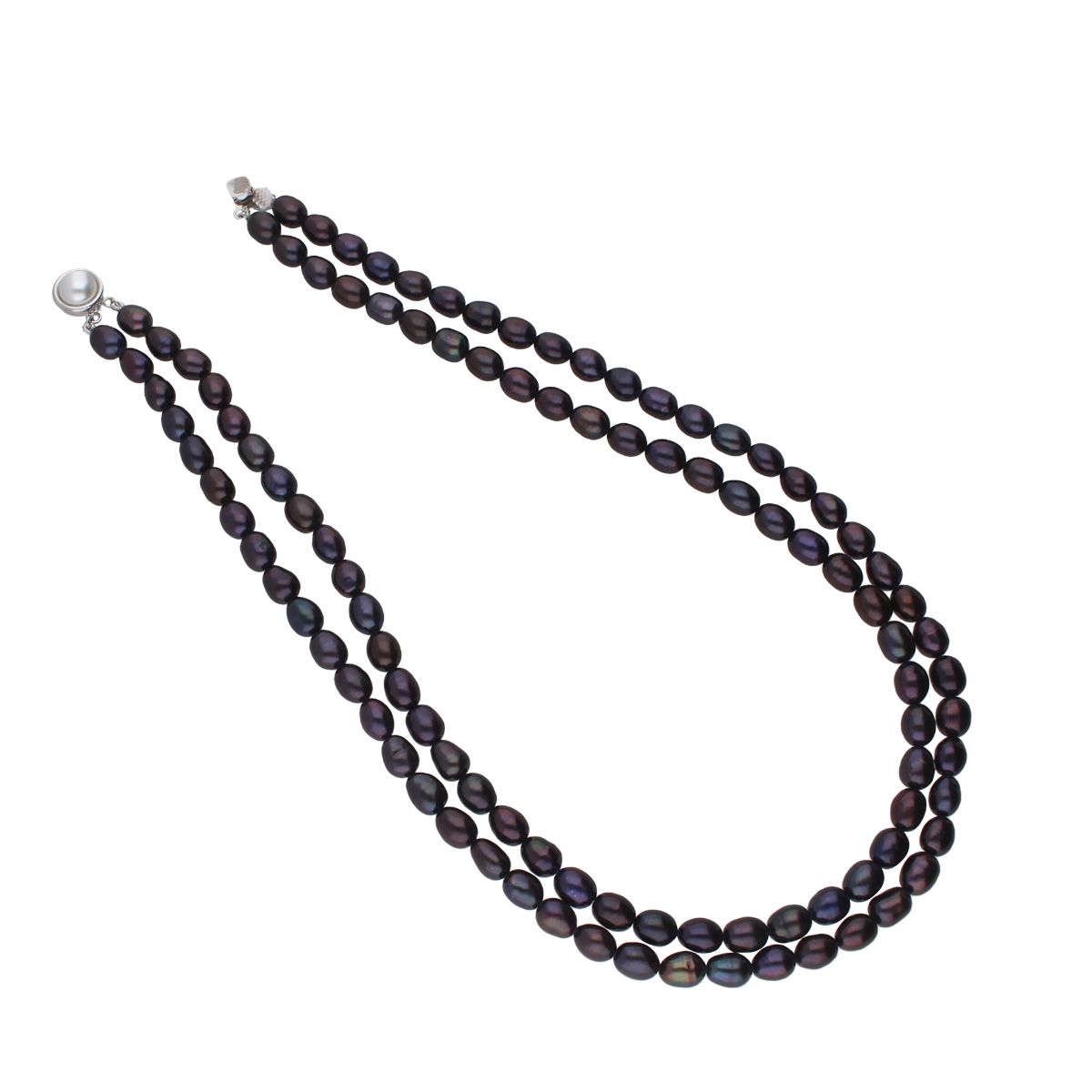 J Pearls 2 Line Black Oval Pearl Set - Real Pearl Jewelry - Swadesiicart