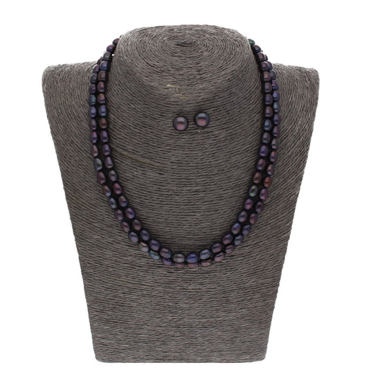 J Pearls 2 Line Black Oval Pearl Set - Real Pearl Jewelry - J Pearls