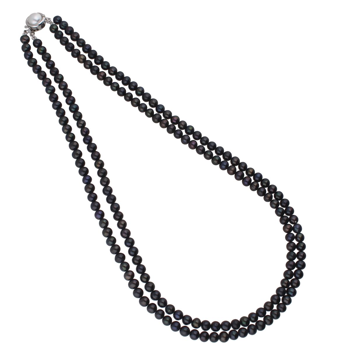 J Pearls 2 Line 5-6Mm Black Round Pearl Set - Real Pearl Jewelry - Swadesiicart