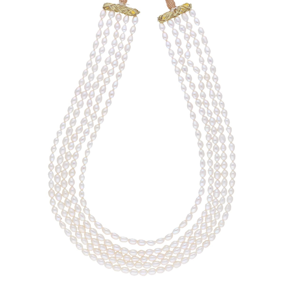 J Pearls 5 Line Plain Oval Pearl Set - Real Pearl Jewelry - Swadesiicart