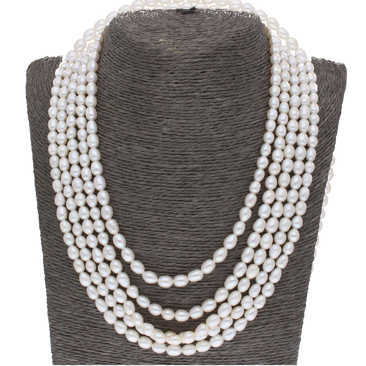J Pearls 5 Line Plain Oval Pearl Set - Real Pearl Jewelry - Swadesiicart