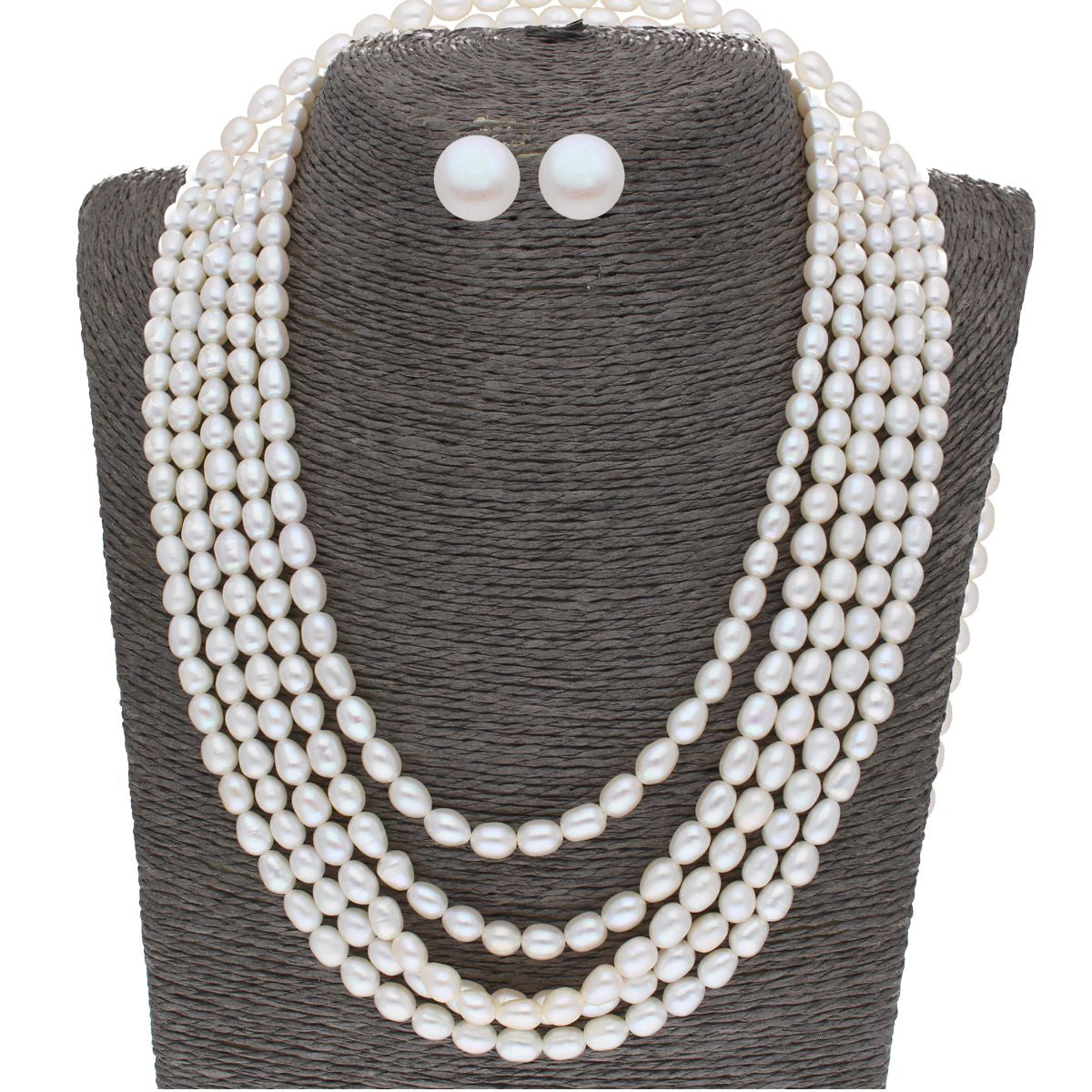 J Pearls 5 Line Plain Oval Pearl Set - Real Pearl Jewelry - J Pearls