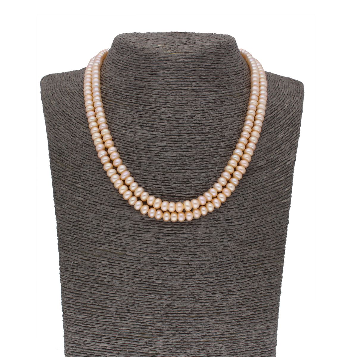 J Pearls 2 Line Button Peach Pearl Set - Real Pearl Jewelry - Swadesiicart