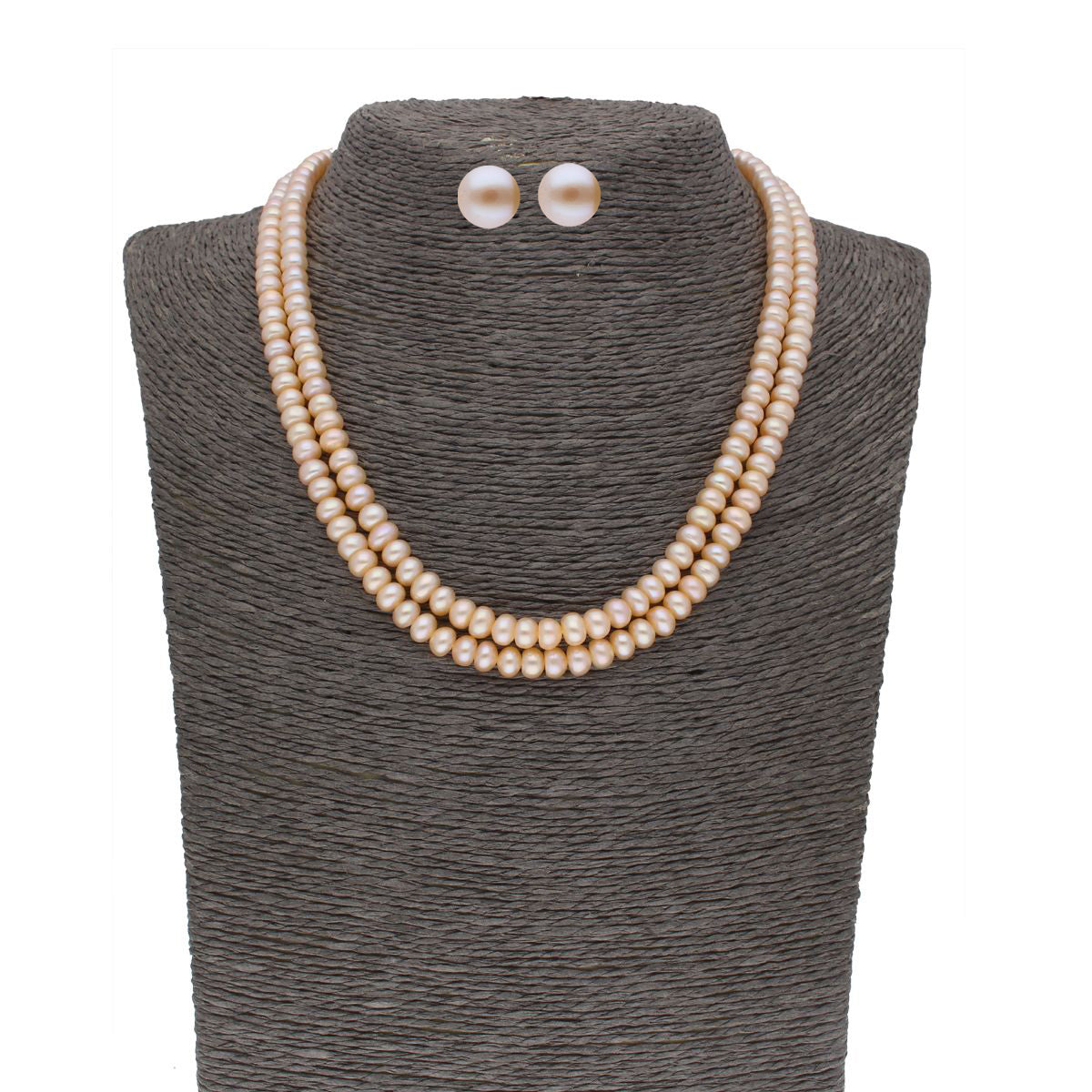 J Pearls 2 Line Button Peach Pearl Set - Real Pearl Jewelry - J Pearls