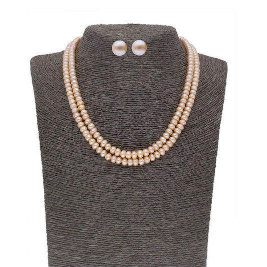J Pearls 2 Line Button Peach Pearl Set - Real Pearl Jewelry - J Pearls