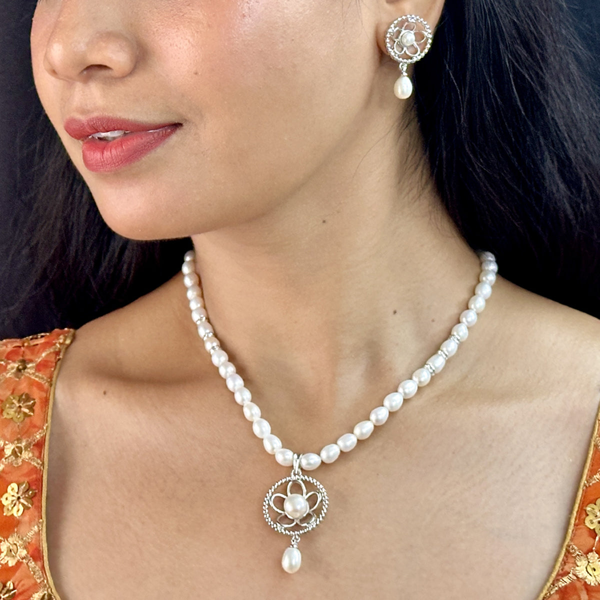 J Pearls Grandiose Pearl Necklace Set - Swadesiicart